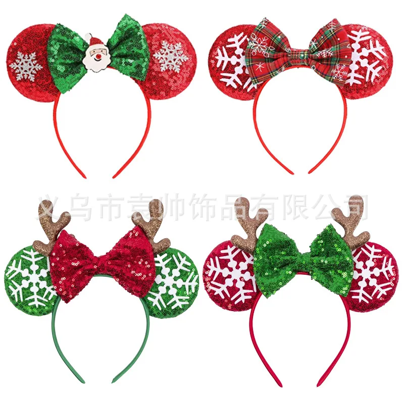 

Christmas Disney Mickey Mouse Headband Anime Minnie Ear Head Band Cartoon Sequins Bow Headbands Hair Accessories Christmas Gift