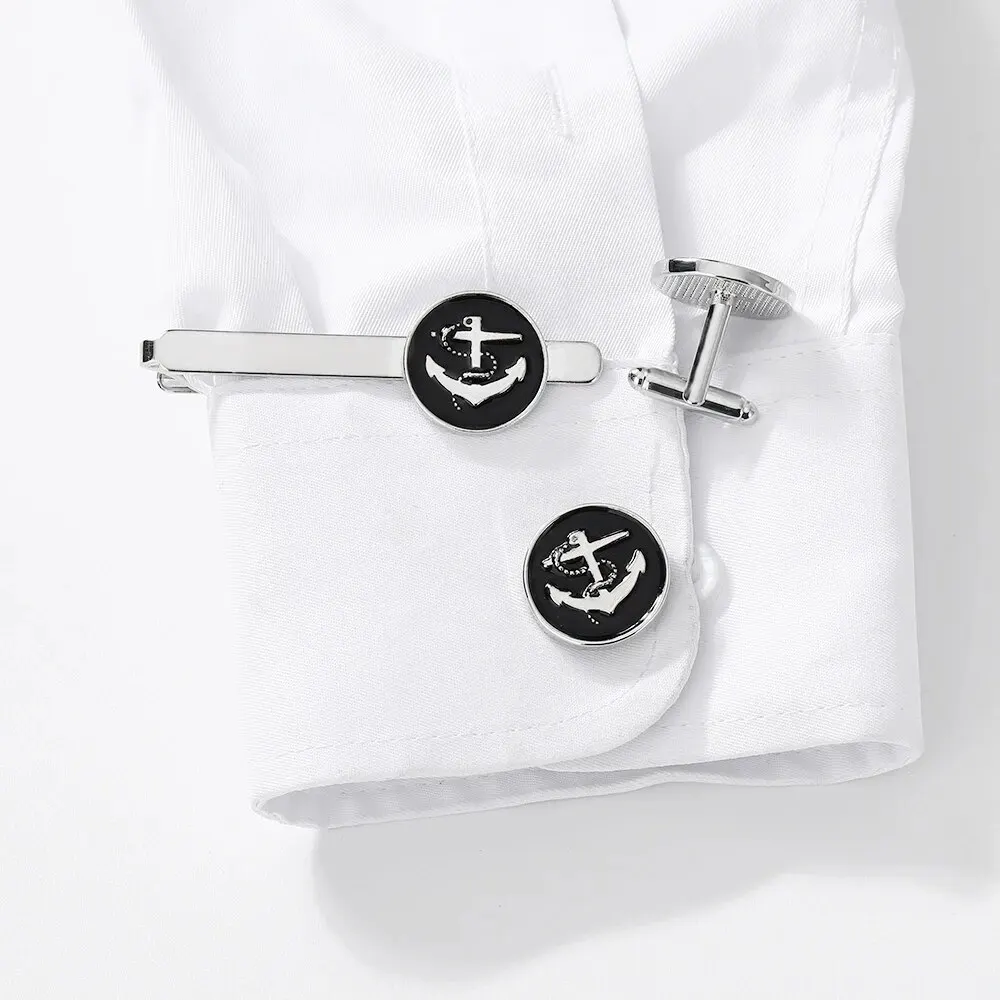 Boat Anchor Men\'s Cufflink Tie Clip Set Birthday Anniversary Father\'s Day Gift