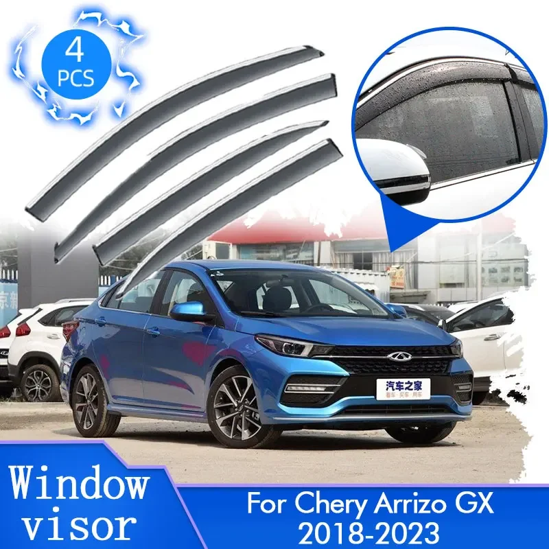 

4pcs For Chery Arrizo GX Omoda S5 2018~2023 Car Window Visor Vent Awning Sun Rain Smoke Guard Cover Deflector Protector Sticker