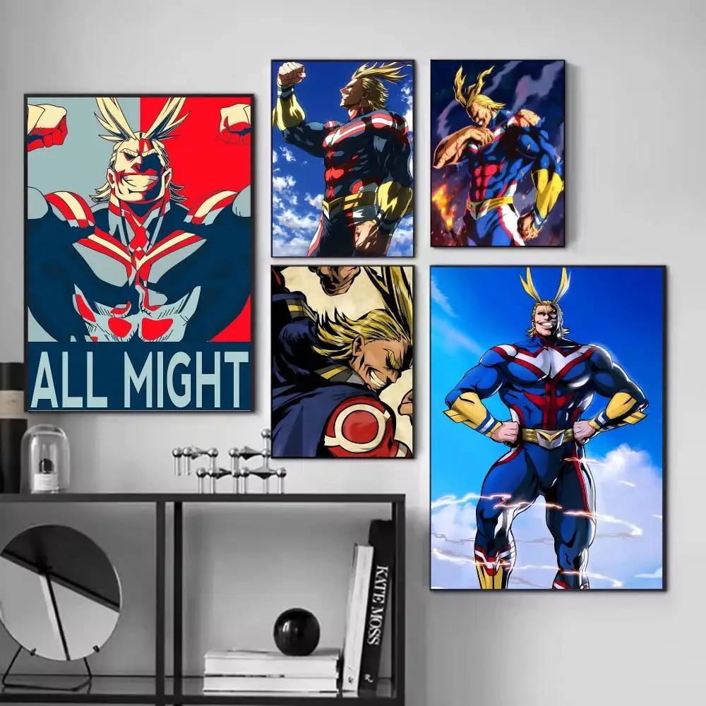 Anime Cartoon My hero A-Academia All Might  Posters Fancy Wall Sticker for Living Room Bar Decoration Wall Decor