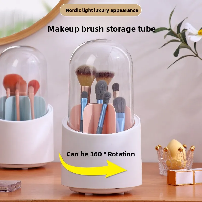 Organisateur rotatif de pinceaux de maquillage, sens Premium avec couvercle, boîte en acrylique transparente anti-poussière, étagère pour crayon à sourcils, seau en baril