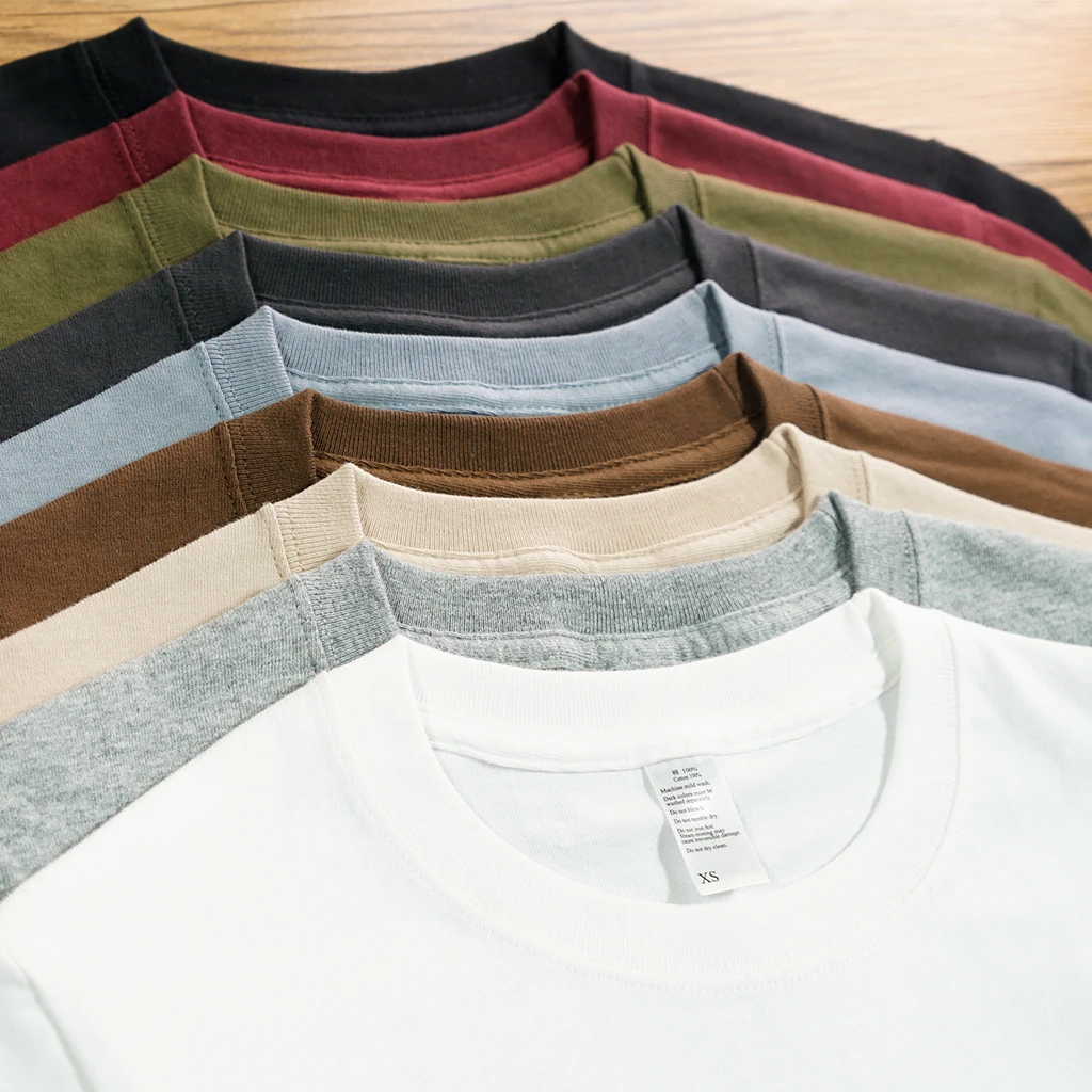 

Ретро-футболка в японском стиле из чистого хлопка, базовая однотонная футболка унисекс цвета хаки для повседневной носки летом