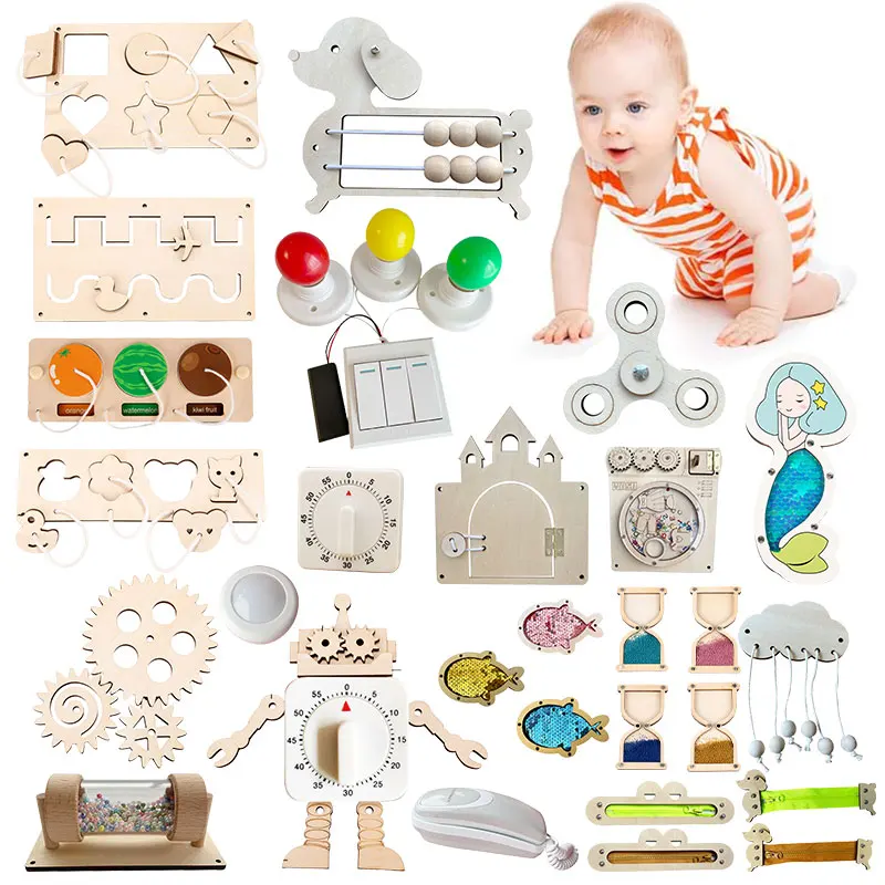 Planche d\'Activités Sensorielles Montessori en Bois, Jouet de Bricolage pour Bébé, Accessoires pour Enfants, Serrures