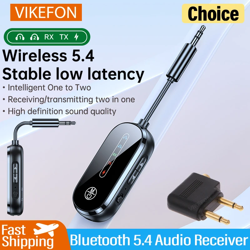2 w 1 Nadajnik audio Bluetooth 5.4 Odbiornik 3,5 mm AUX Jack Samolot Bezprzewodowy adapter Mikrofon do telewizora Zestaw samochodowy Głośnik PC Słuchawki