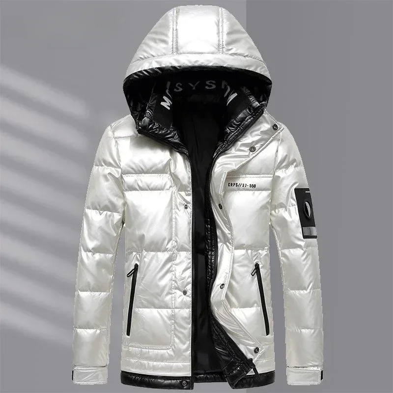 High Quality Bright Face Wash Men's Down Jacket  Winter New White Duck Down Bread Suit High-end Thick Coat Men Solid Color