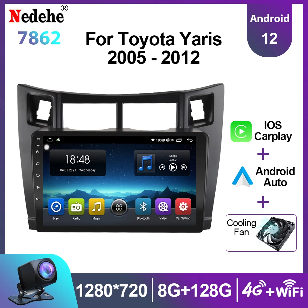 

2 Din автомобильный радиоприемник Carplay, мультимедийный плеер для Toyota Yaris 2005 2007 -2012, Android автомобильный gps-навигатор, стерео, аудио, сенсорный экран