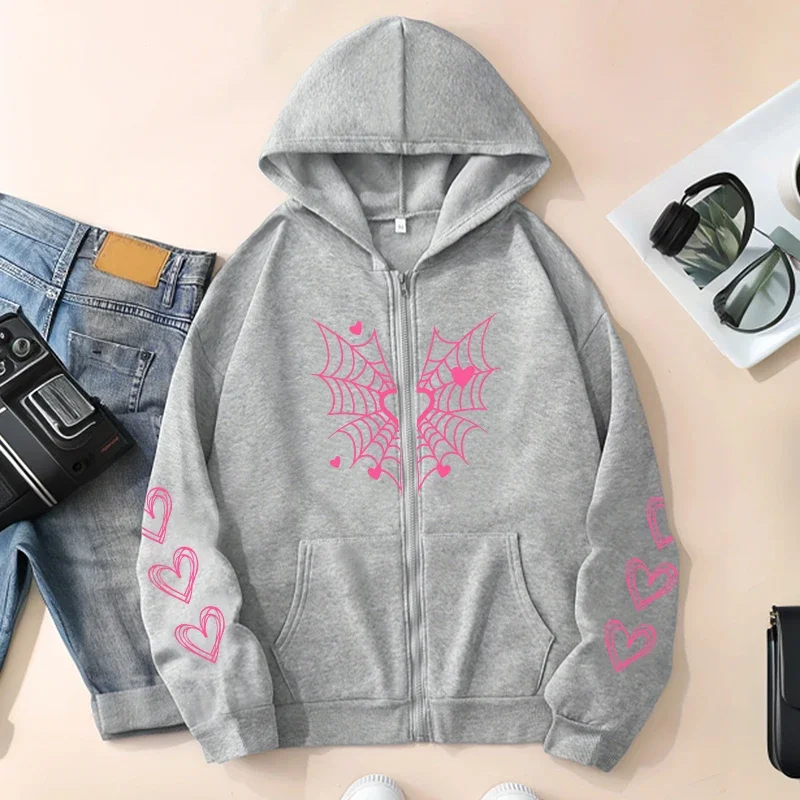 Herbst-Winter Damen Urban Casual Mode Warme Kapuzenjacke 2026 Bestseller Damen-Hoodie Niedliches Muster-Print Reißverschluss-Sweatshirt – Detail 5
