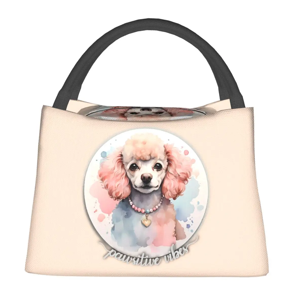 Curly Cuddles Watercolor Poodle Charm Lunch Bags Bento Box Lunch Tote Picnic Bags Thermal Bag for Woman Children School