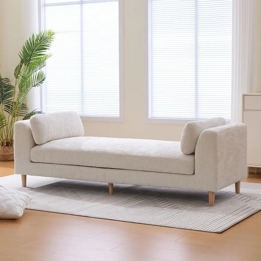 King Size Upholstered Bedroom Bench with Removable Pillows, Ideal for Entryway or Living Room, Beige