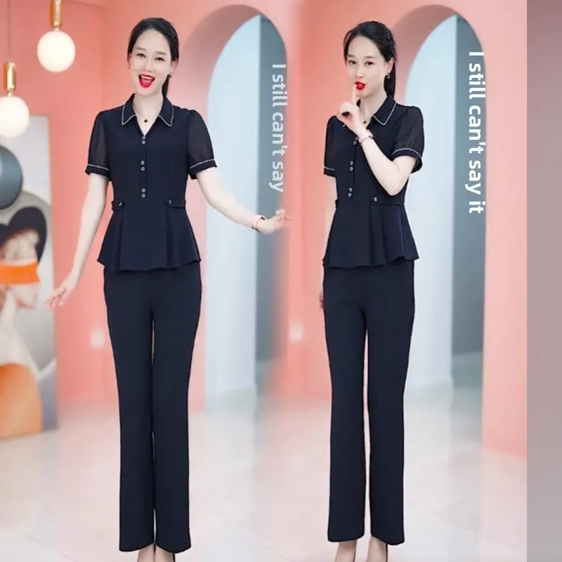 Slimming Faionable Two-Piece Set for Women Summer 2023 Waist-Cinching Age-Defng Belly-Covering Trendy Ensemble