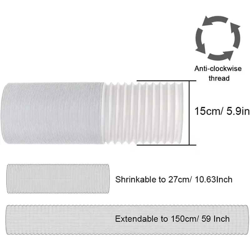 Portable Air Conditioner Window Vent Kit, Adjustable Window Seal with 5.9 Inch Diameter, 59 Inch Length Exhaust Hose