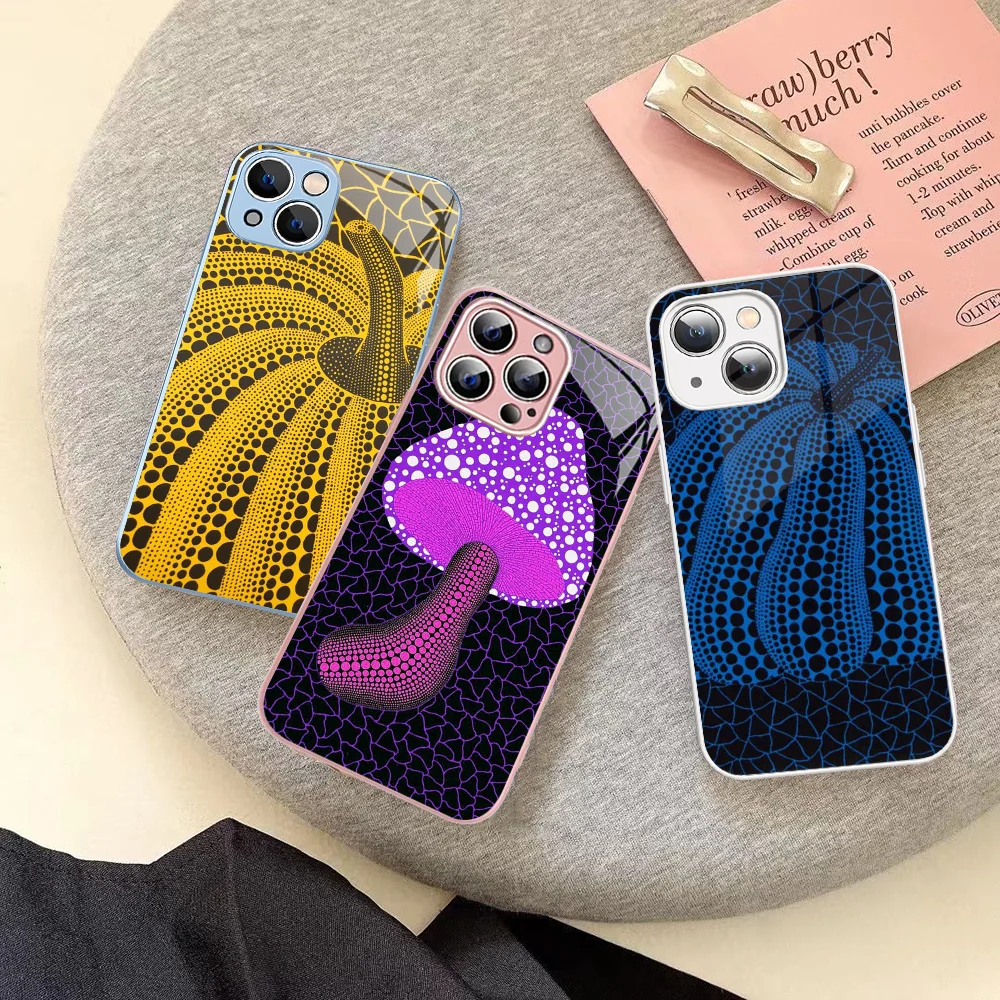 Pumpkin Yayoi Kusama Phone Case Tempered Glass For Iphone 14 13 12 11 Pro Mini XS MAX 14Plus X XS XR Cover