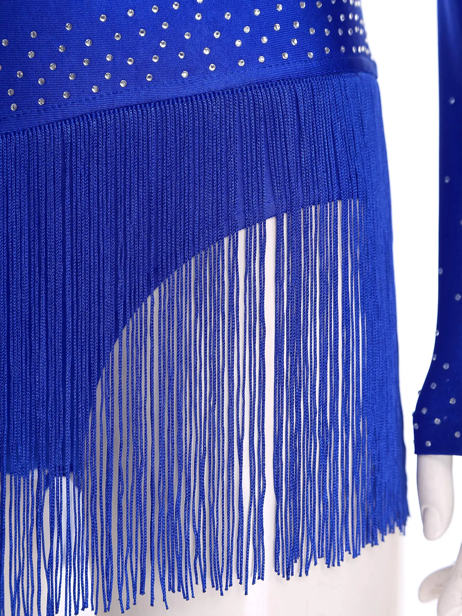 Vrouwen Latin Dance Turnpakje Een Schouder Strass Backless Kwastje Bodysuit voor Kunstschaatsen Cha-cha Tango Samba Rumba Ballroom