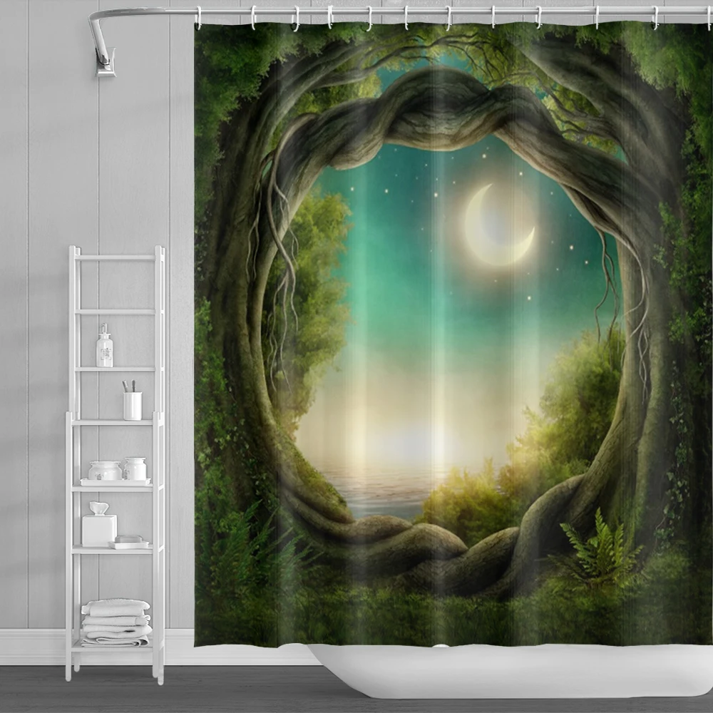 

Wonderland Scenary Shower Curtain Fantastic Anime Green Forest Bathroom Curtains Waterproof Fabric Bathtub Screen with Hooks