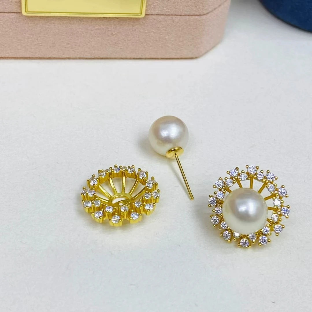 

Оптовая продажа, серьги из стерлингового серебра 925 пробы, фурнитура для крепления, базовые монтажные детали, аксессуар для жемчуга 8-9 мм, 5 пар/лот