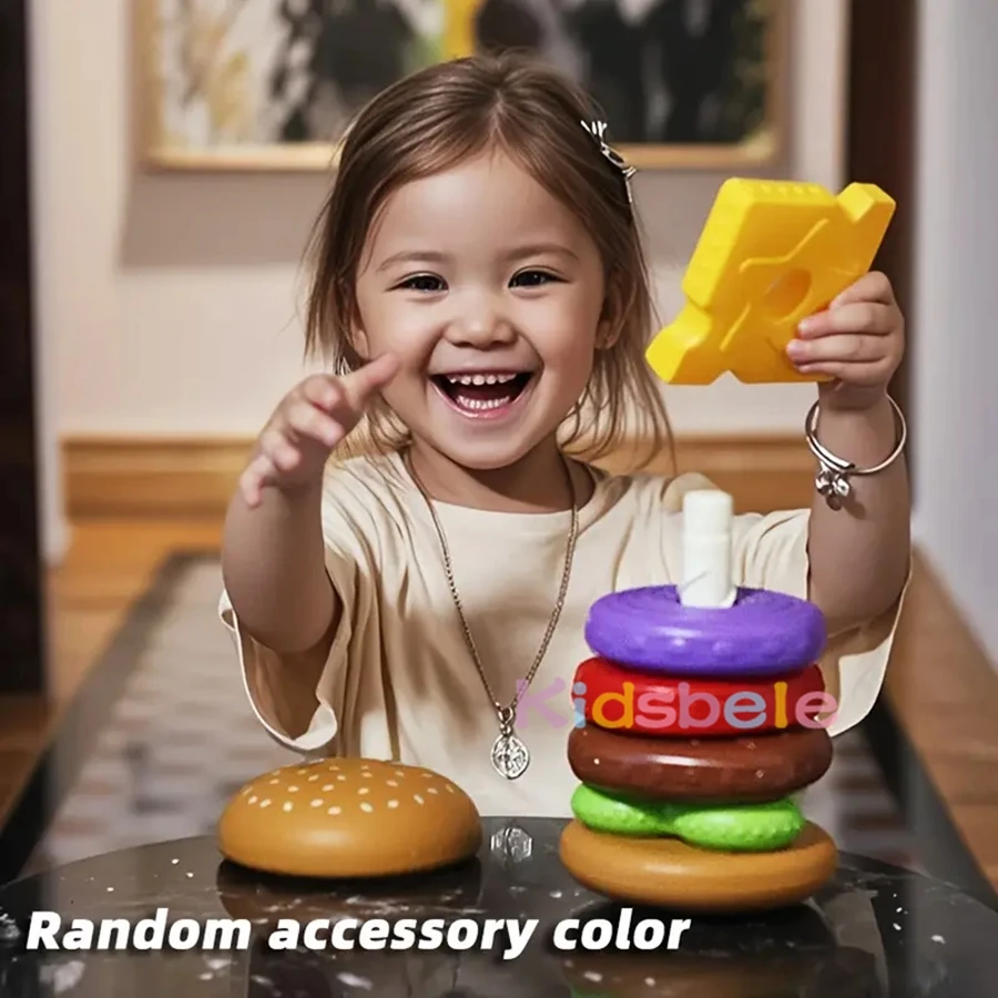 Burger Stacking Toy for Toddlers Montessori Sorting  Matching Educational Game Fine Motor Skill Builder, Pretend Play Food Set