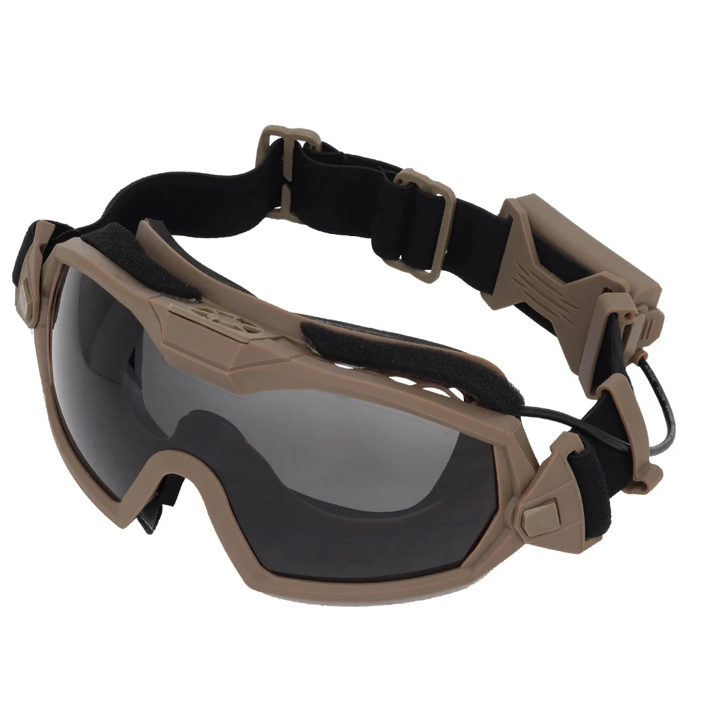 

Tactical Anti-fog Goggles Ski Airsoft CS Protective Glasses Transparent Black 2 Lens Motocross Dustproof Goggles with Micro Fan