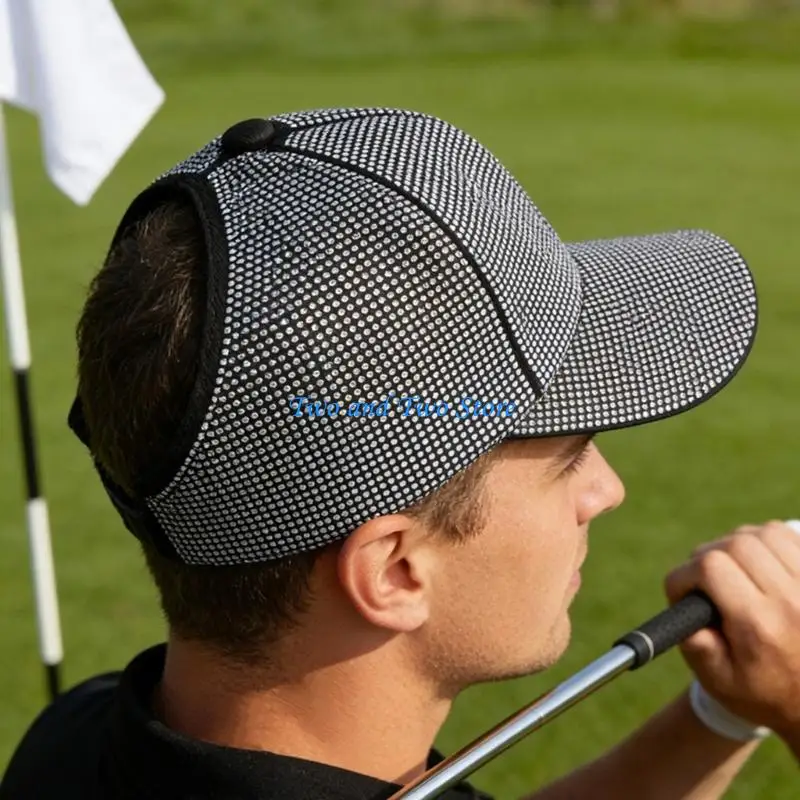 

HX6F Ventilated Sun Hat Rhinestones Studded Baseball Cap Build Adjustable Closure