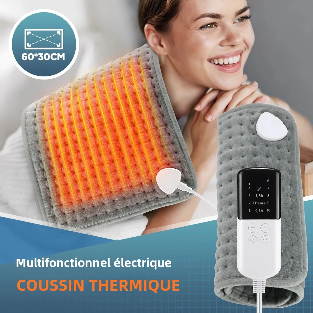 Tapis chauffant électrique avec 10 niveaux de température constante, 4 modes de minuterie, tapis thermique chauffant pour le corps, pour l'abdomen et les mains