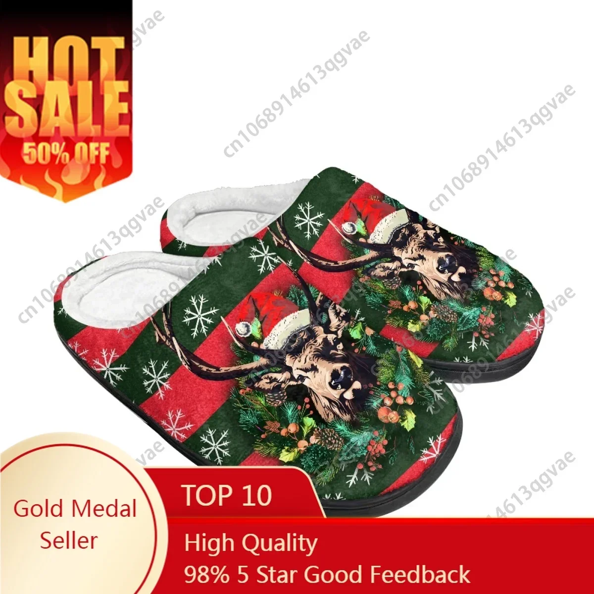 

Новое поступление 2025 года, венок с оленями, белый медведь, рождественский кот, домашние хлопковые тапочки, мужские и женские подростковые плюшевые теплые тапочки на заказ