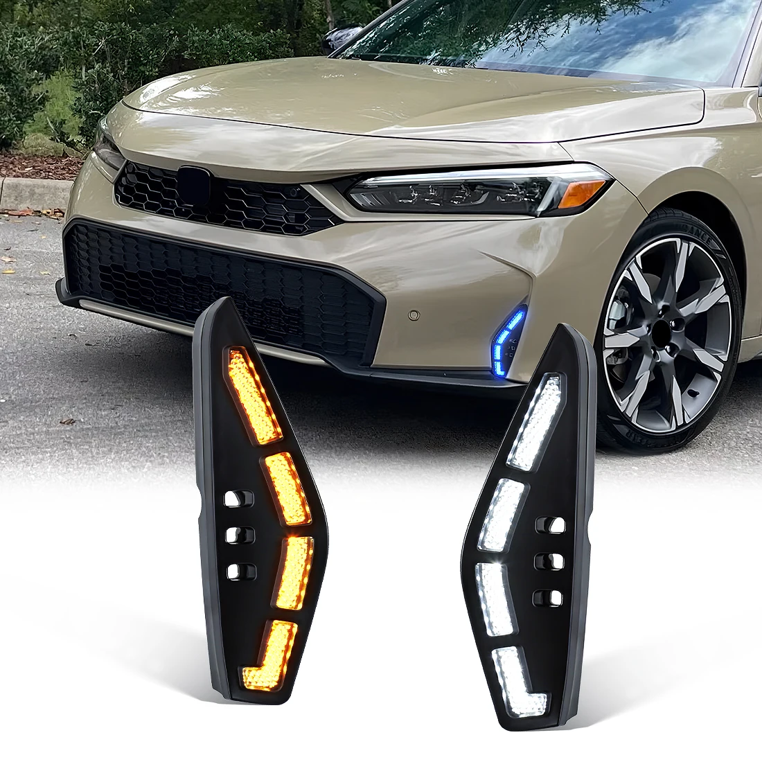 

2pcs DRL For Honda civic 2025 LED Daytime Running Light Front Bumper Daylight Yellow Turn Signal Lamp Car Accessories 12V