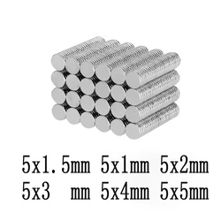 Aimant rond super bain en néodyme, petits aimants, feuille magnétique en continu, 5x5mm, 5x1mm, 5x2mm, 5x3mm, 5x4mm