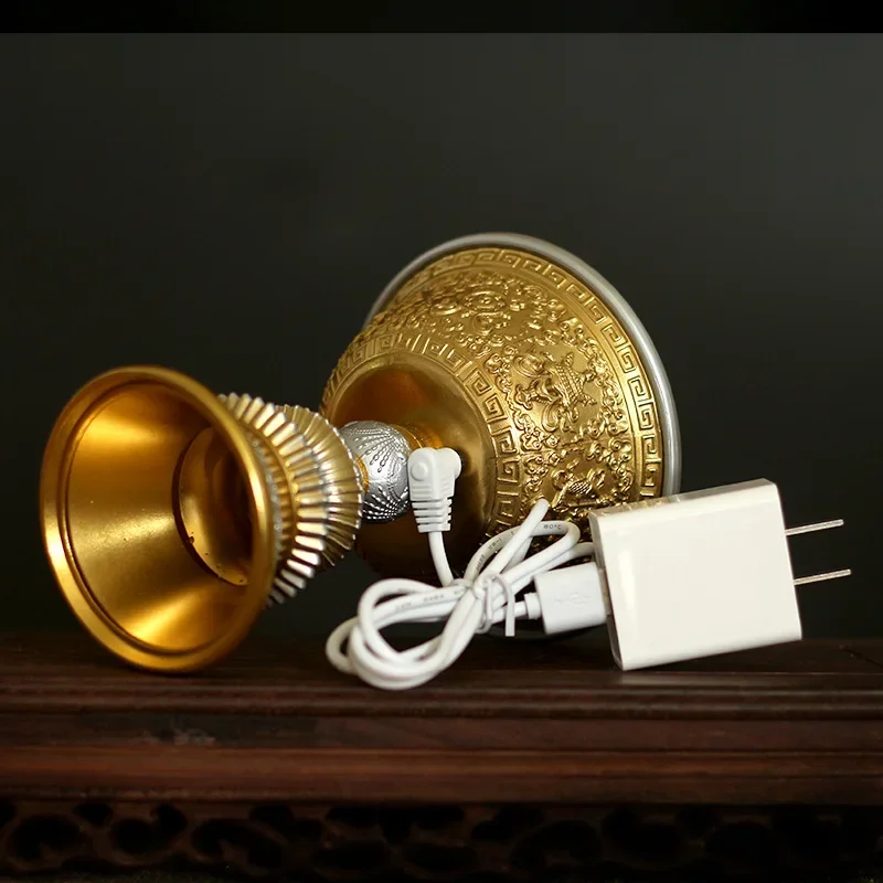 Electric Copper Tibetan Butter Lamp, Rechargeable Alloy, Buddhism Fist Candle Light, Warm White LED, Thailand Altar Lamp, 20cm