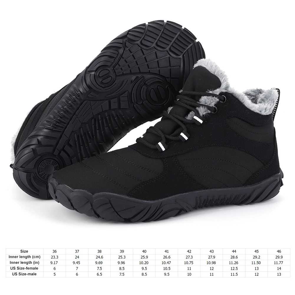 Winter Plush Boots Wide Toe Box Barefoot Shoes Waterproof Outdoor Trekking Shoes Minimalist Ankle Boots for Travel Climbing