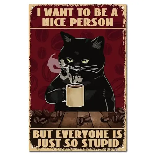 علامة CREATCABIN Cat Coffee معدن القصدير - لوحة معلقة على الحائط فنية عتيقة عتيقة، ملصق ديكور مضحك لغرفة المعيشة والمطبخ والمقهى #6