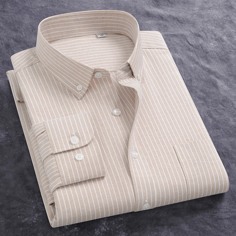 ربيع الخريف جديد القطن الخالص الرجال قميص طويل الأكمام موضة تنفس مريحة ملابس العمل غير رسمية عالية الجودة أكسفورد النسيج