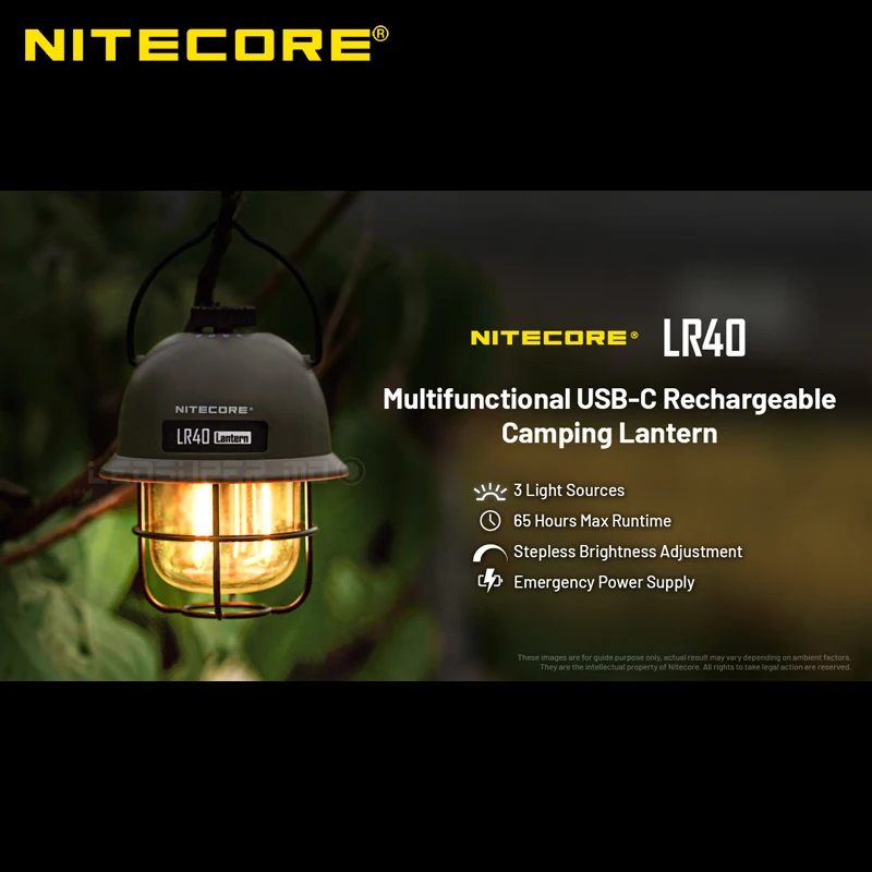 NITECORE LR40 Multifunctional USB-C Rechargeable Camping Lantern with 3 Light Sources & Stepless Brightness Adjustment