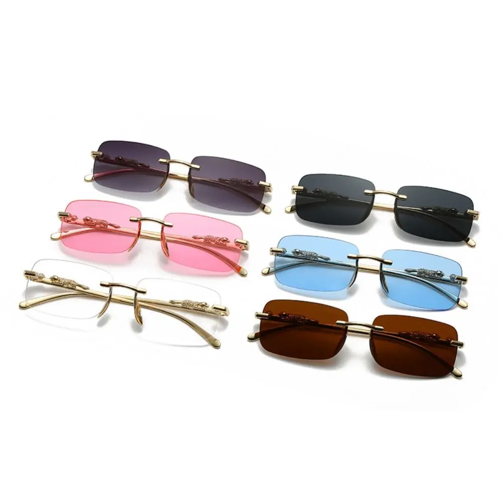UV400 Diamond Cut Sunglasses Leopard Decor Square Shape Small Frame Sunglasses Diamond Cut Edg Unframed Design