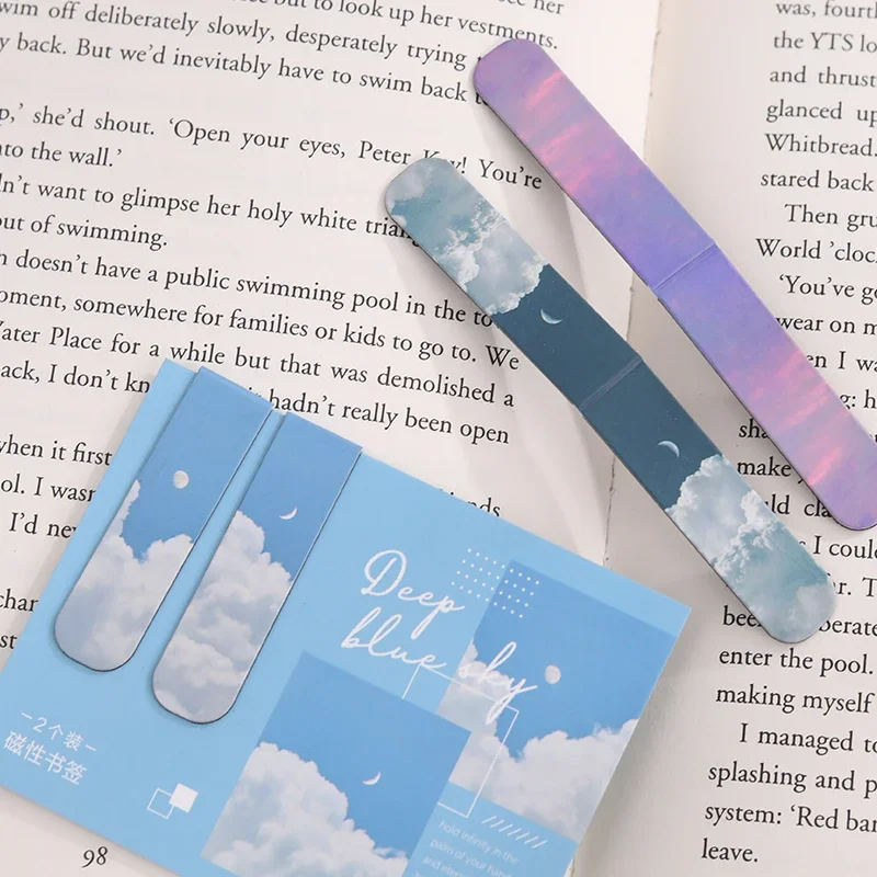 2Pcs/set Ins Magnetic Bookmark Beautiful Scenery Clouds Simple Literary Pattern Bookmark Reading Tool School Office Supplies