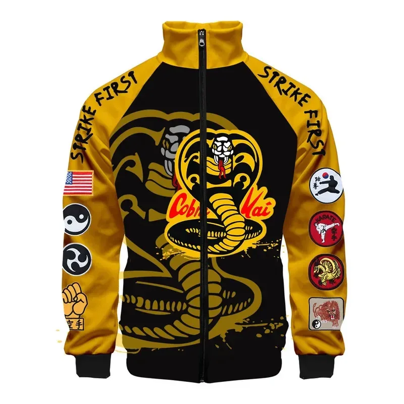 Nuevo programa de televisión caliente The Karate Kid Cobra Kai moda hombres cremallera sudaderas con capucha chaquetas 3D Stand Collar sudadera Tops niño chándal Oversi
