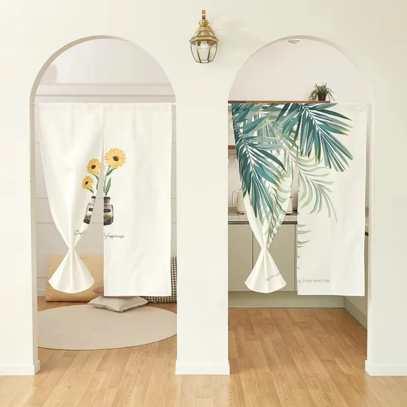 VIKAMA Tropical Leaf Noren Door Curtain Sunflower Vase Floral Print Polyester Partition Curtain For Entryway Home Decor