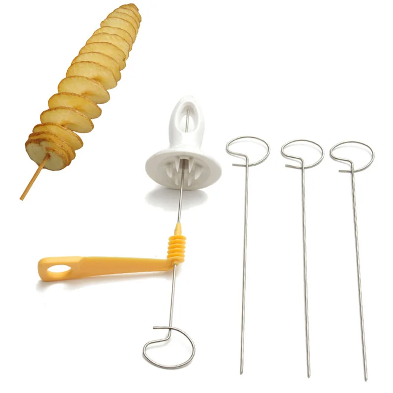 3 cordas girar batata slicer aço inoxidável + plástico torcido batata fatia cortador espiral diy manual criativo cozinha gadgets