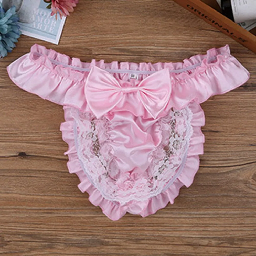 Men Pantie Sissy Crossdress Underwear Sexy Soft Ruffled Skirted Panties Lingerie Sissy Lace Brief Underwear Thongs