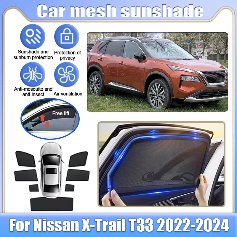 

For Nissan X-Trail T33 2022-2024 Car Mesh Shade Window Sunshade Sunscreen Sun Visor Privacy Curtains Mosquito Auto Accessories