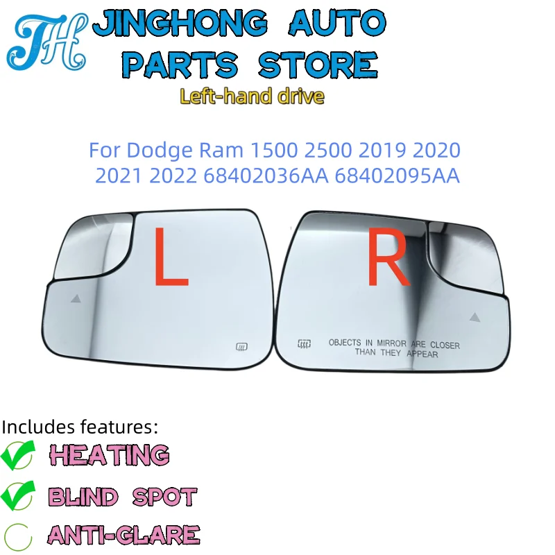 

For Dodge Ram 1500 2500 2019 2020 2021 2022 68402036AA 68402095AA Car Front Door Side Rearview Mirror Glass Heated Blind Spot