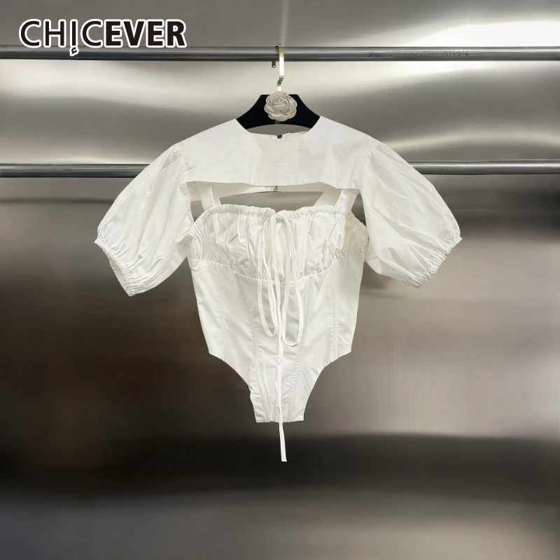 

CHICEVER однотонный комплект из двух предметов на шнуровке, женский топ с круглым вырезом и короткими рукавами, нерегулярный женский комплект с жилетами для отпуска, модный стиль