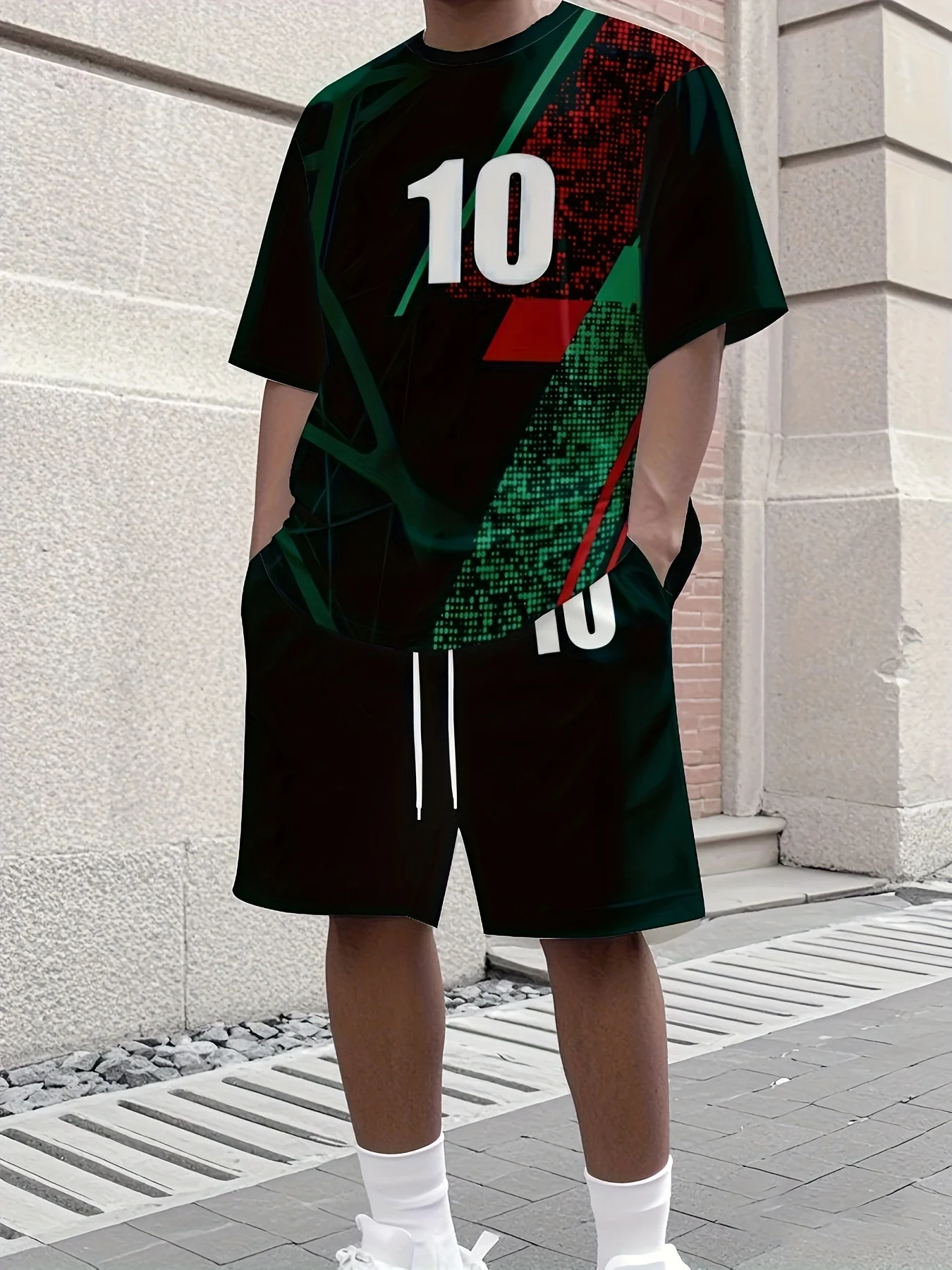 

The 2025 summer new men's suit features 3d printed patterns, a two-piece set of short sleeves and shorts for casual, sporty, fas