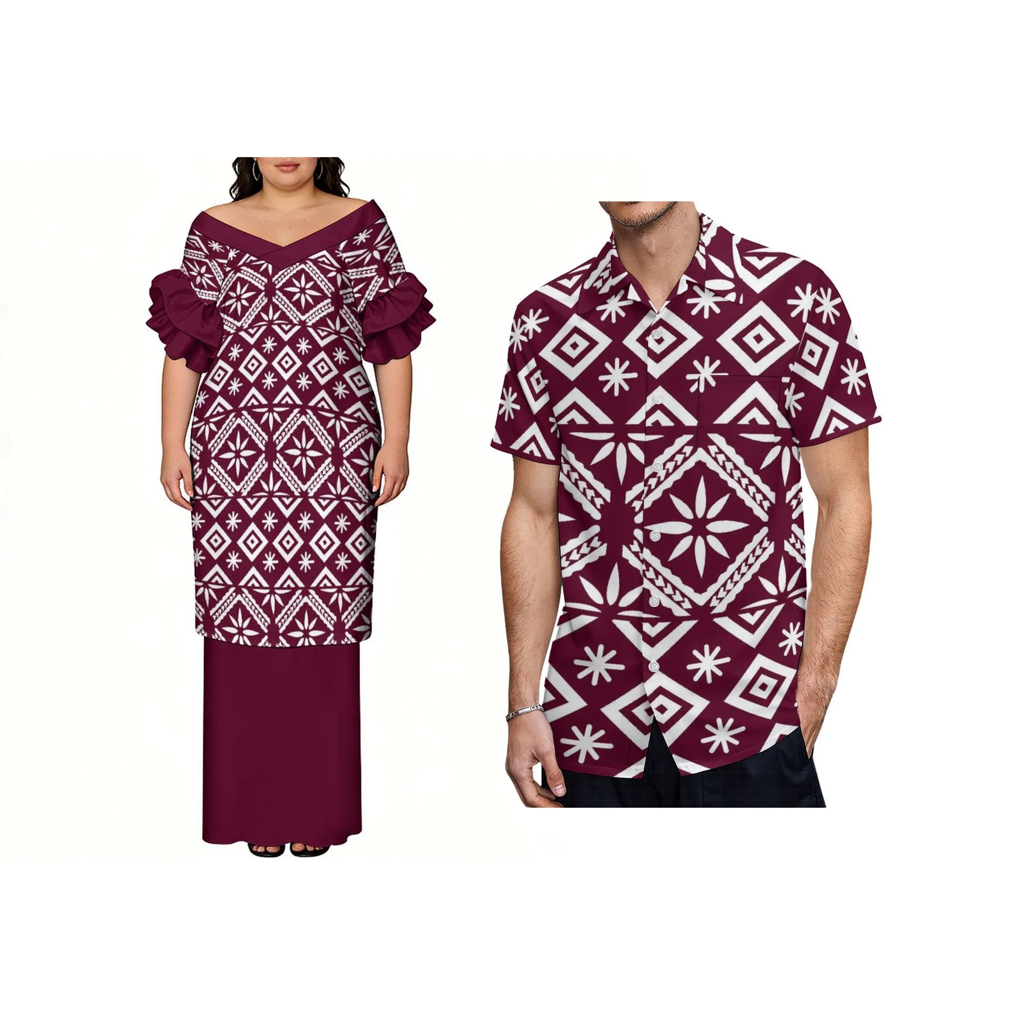

Bestseller Custom Plus Size Polynesian Tattoo Ethnic Matching Dress Traditional Pacific Island Ethnic Casual Beach Two Piece