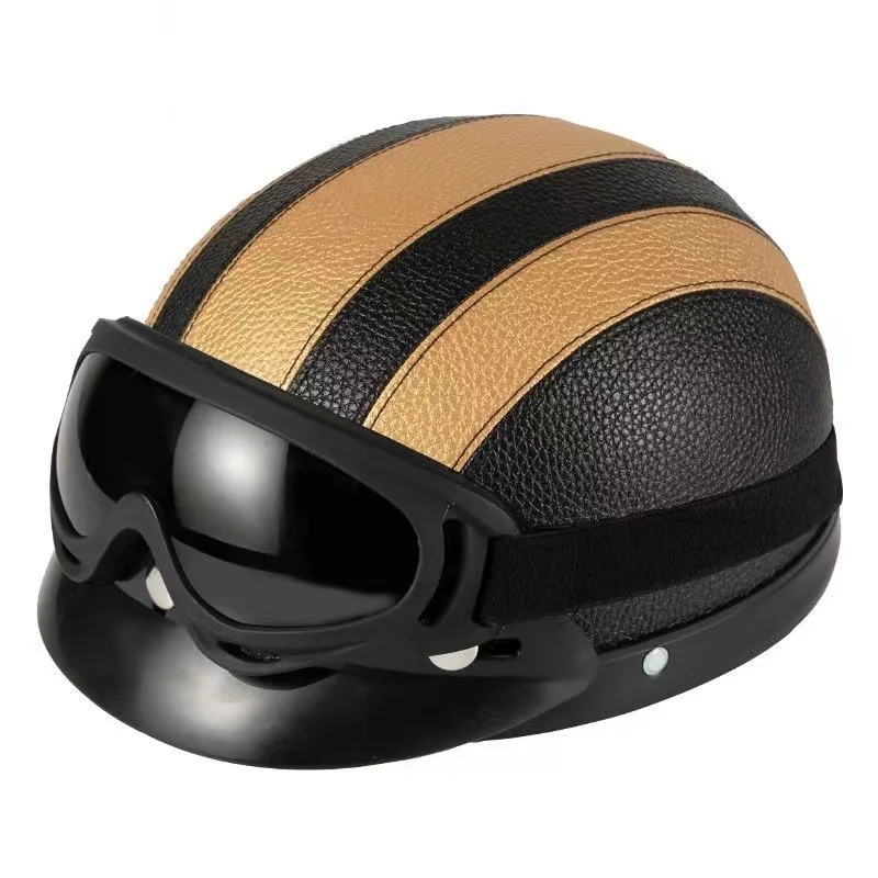 NONE Vintage für Harley Leder helm für Männer Frauen Winter warm Universal leichte Halbhelm Elektro fahrräder tolles Geschenkset 7
