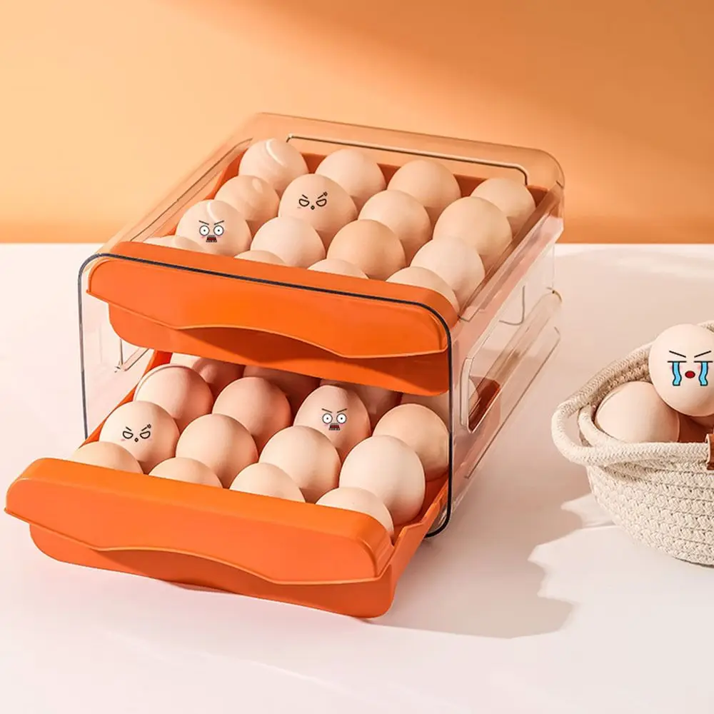 Fresh Keeping Transparent Egg Storage Box Sliding Drawer Stackable Egg Holder Dustproof Fridge Egg Organizer