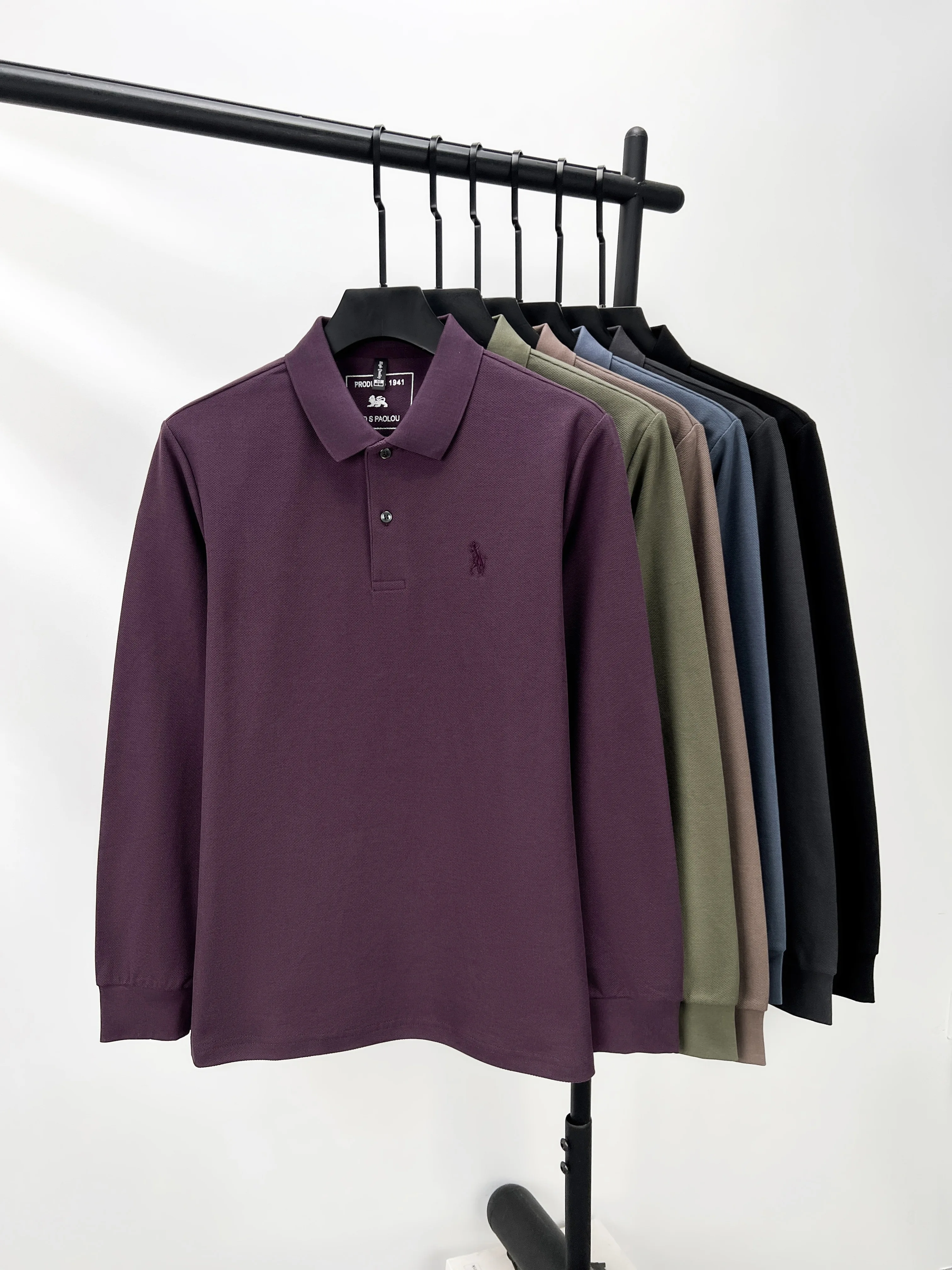 100% pure cotton long sleeved men's polo shirt autumn new item custom pony embroidery Korean version golf soft casual T-shirt