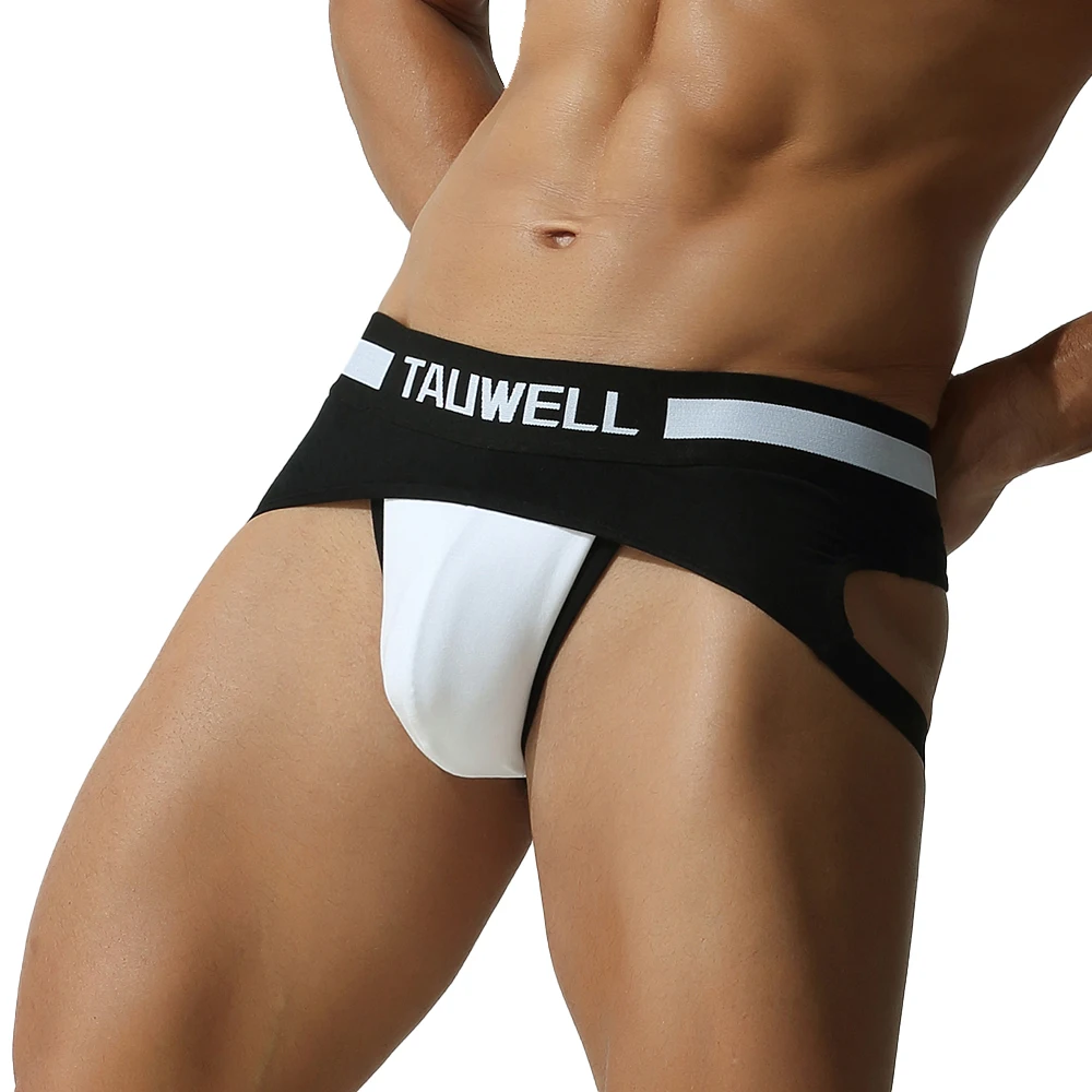 TAUWELL Men's Sexy Double cropped underwear with sexy and sexy buttocks, hollowed out triangle pants with novelty view 4