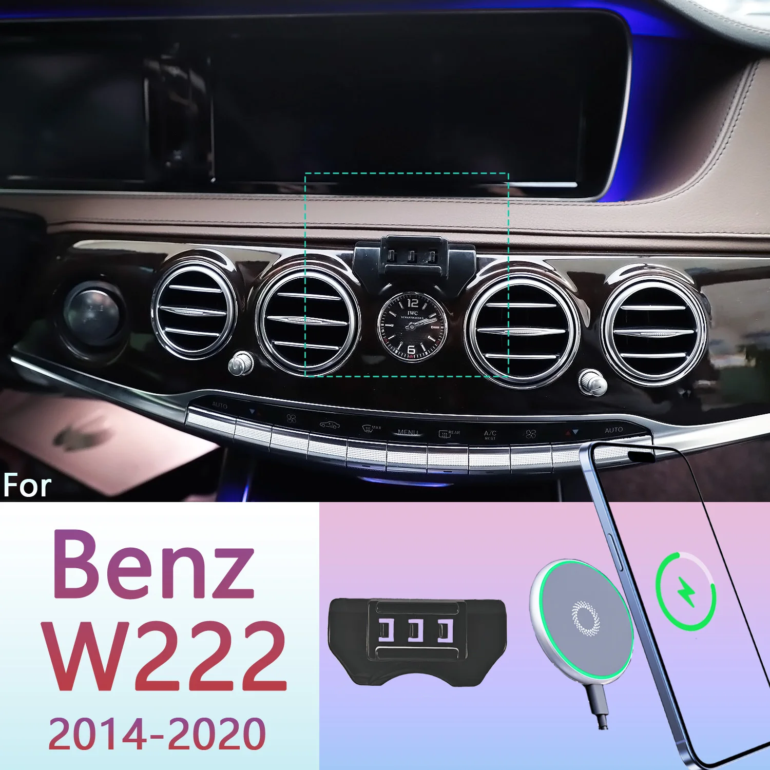 For Mercedes Benz S400 S450 500 600 W222 2014-2020 Magnetic Phone Holder 15W Wireless Charging Phone Stand MagSafe Phone Support