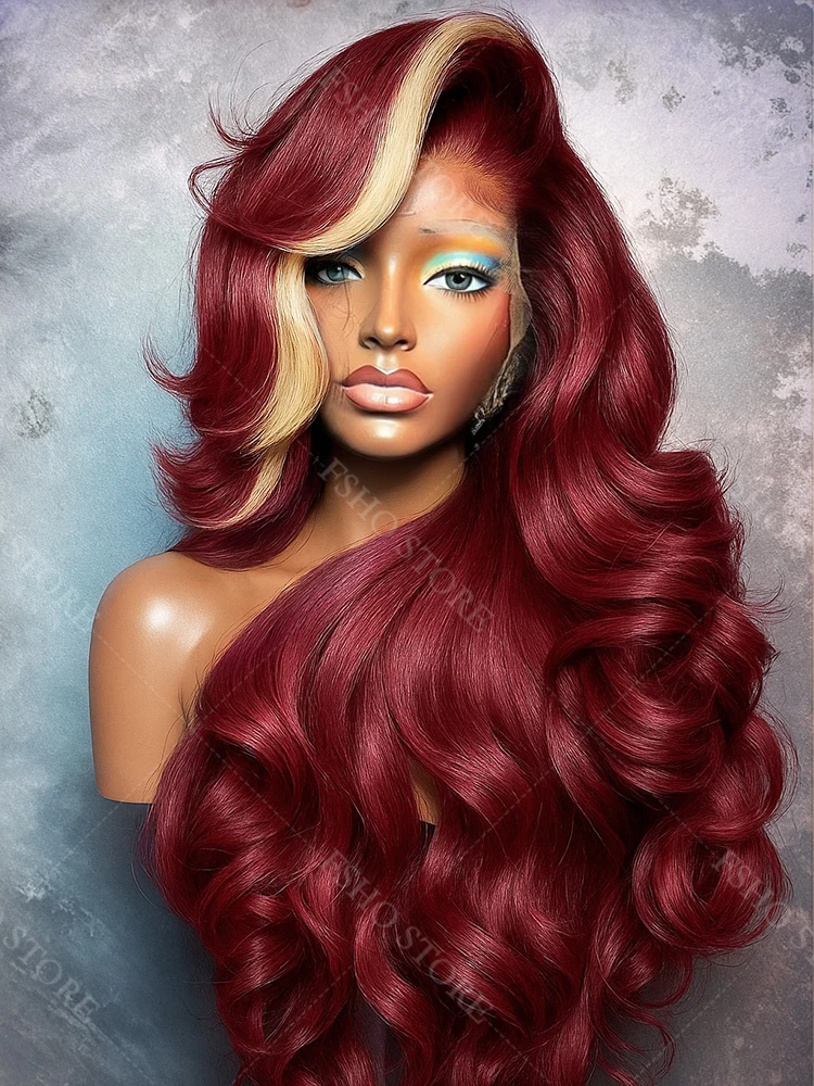 

Выделите Ombre Парик Фронта Шнурка Человеческих Волос Объемная Волна Парики Фронта Шнурка Человеческих Волос С Полоса Блондинка С Бордовыми Цветными Париками