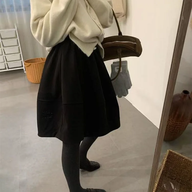 

Серая толстая шерстяная юбка А-силуэта женская с высокой талией, теплая, из смесового полиэстера, класс безопасности B, в корейском стиле, для повседневной носки