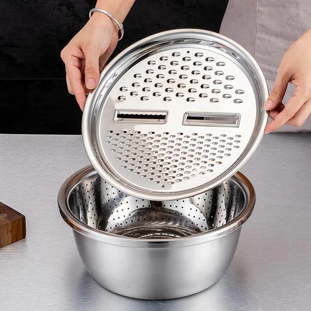

Stainless Steel Colander Set 3-In-1 Multifunctional Grater Drain Basin For Vegetable Fruit Washing Julienne Slicer Kitchen